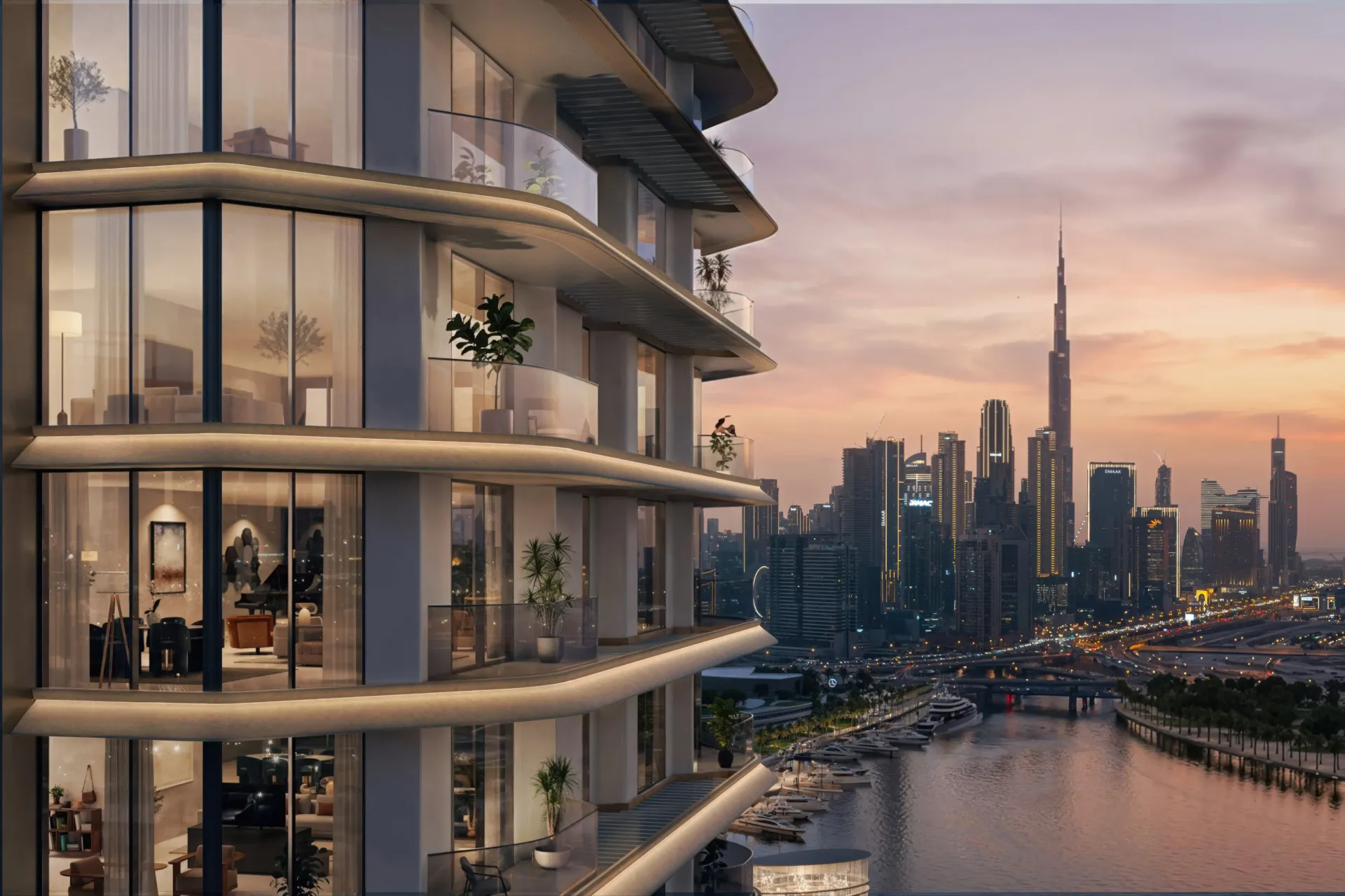 Artistry Residences – du gyvenamieji bokštai prie vandens kanalo su Dubajaus panorama