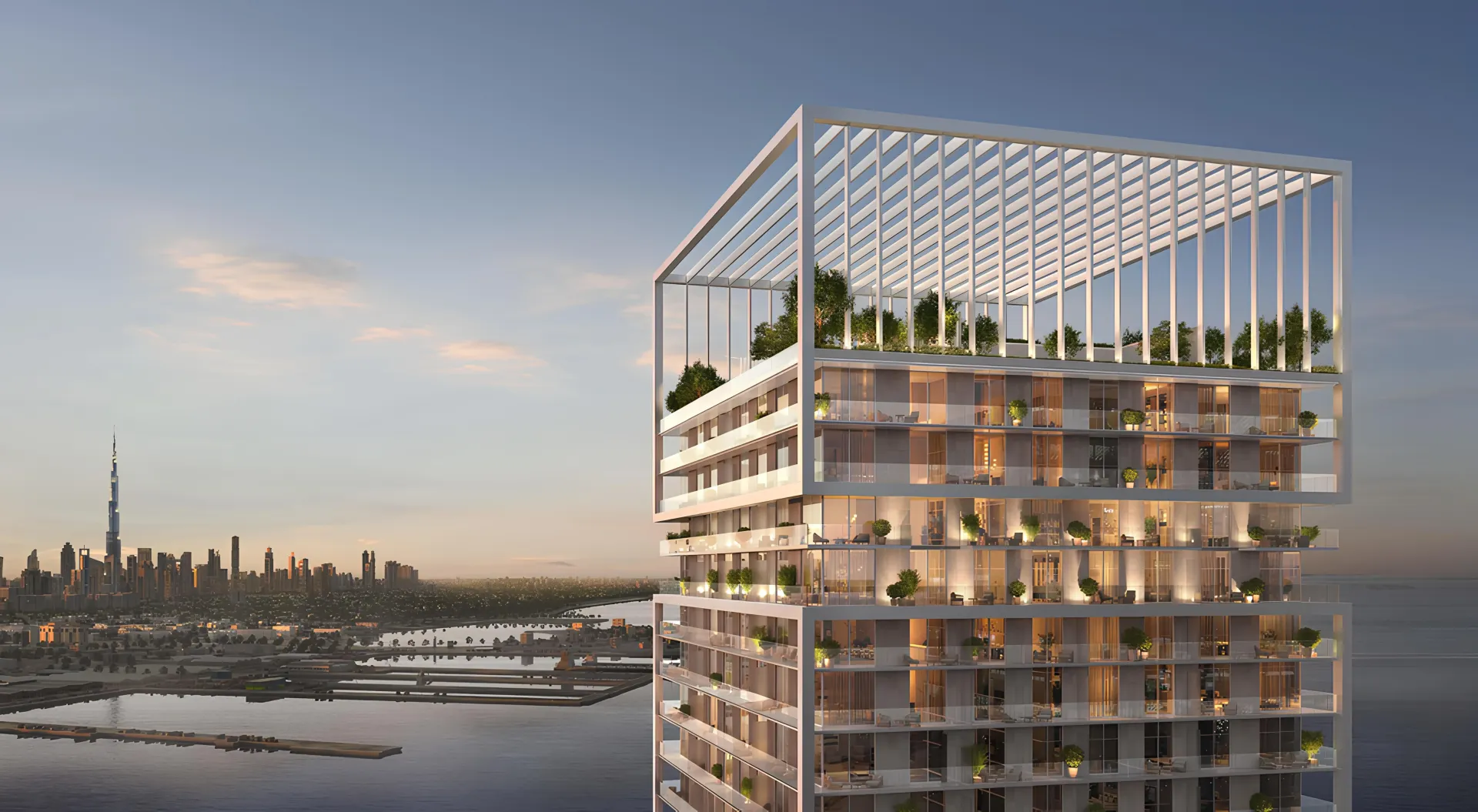 Saria by Beyond by Omniyat – gyvenamasis dangoraižis Dubai Maritime City prieblandoje