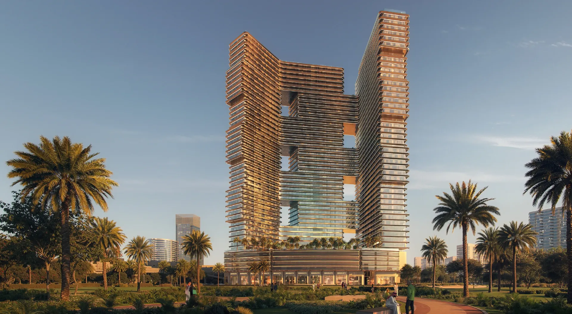 Binghatti Sky Terraces – stiklinis dvigubas bokštas Dubai Motor City