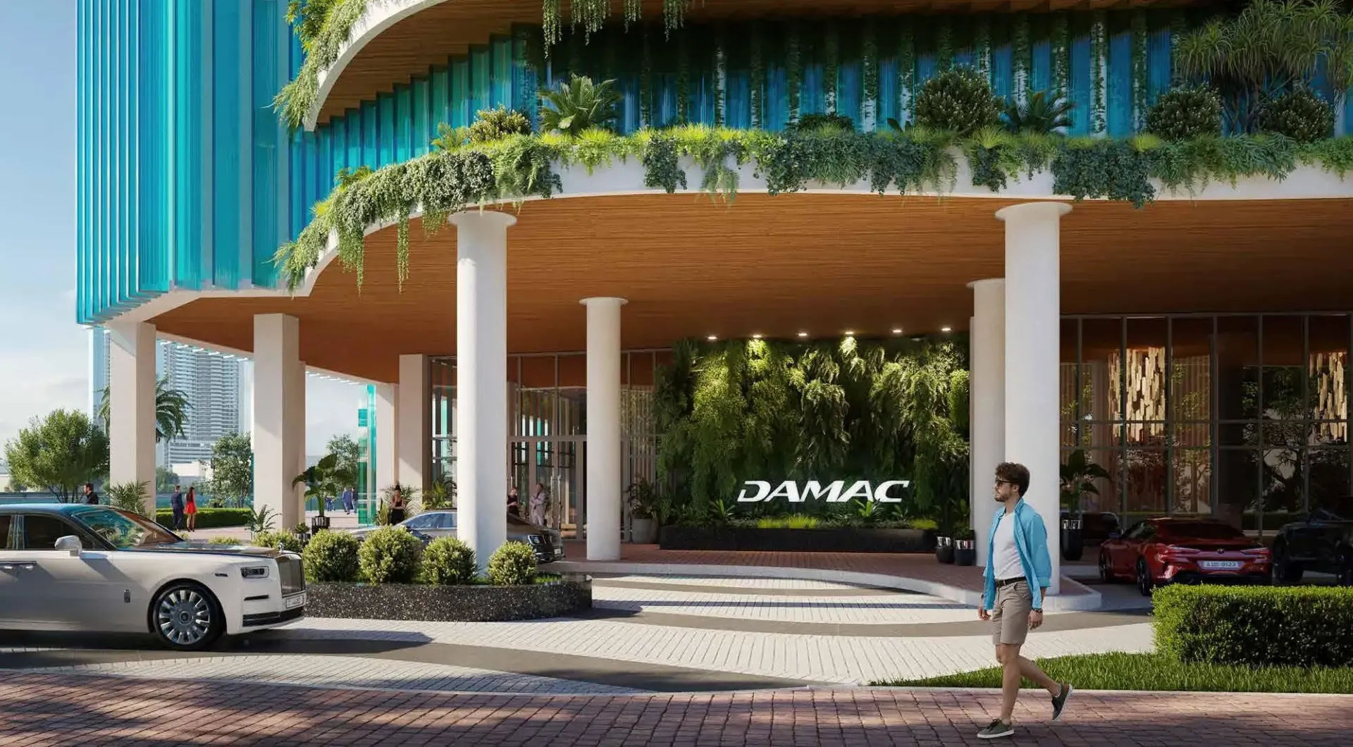 Chic Tower – aukštas bokštas su banguojančiais balkonais dangaus fone