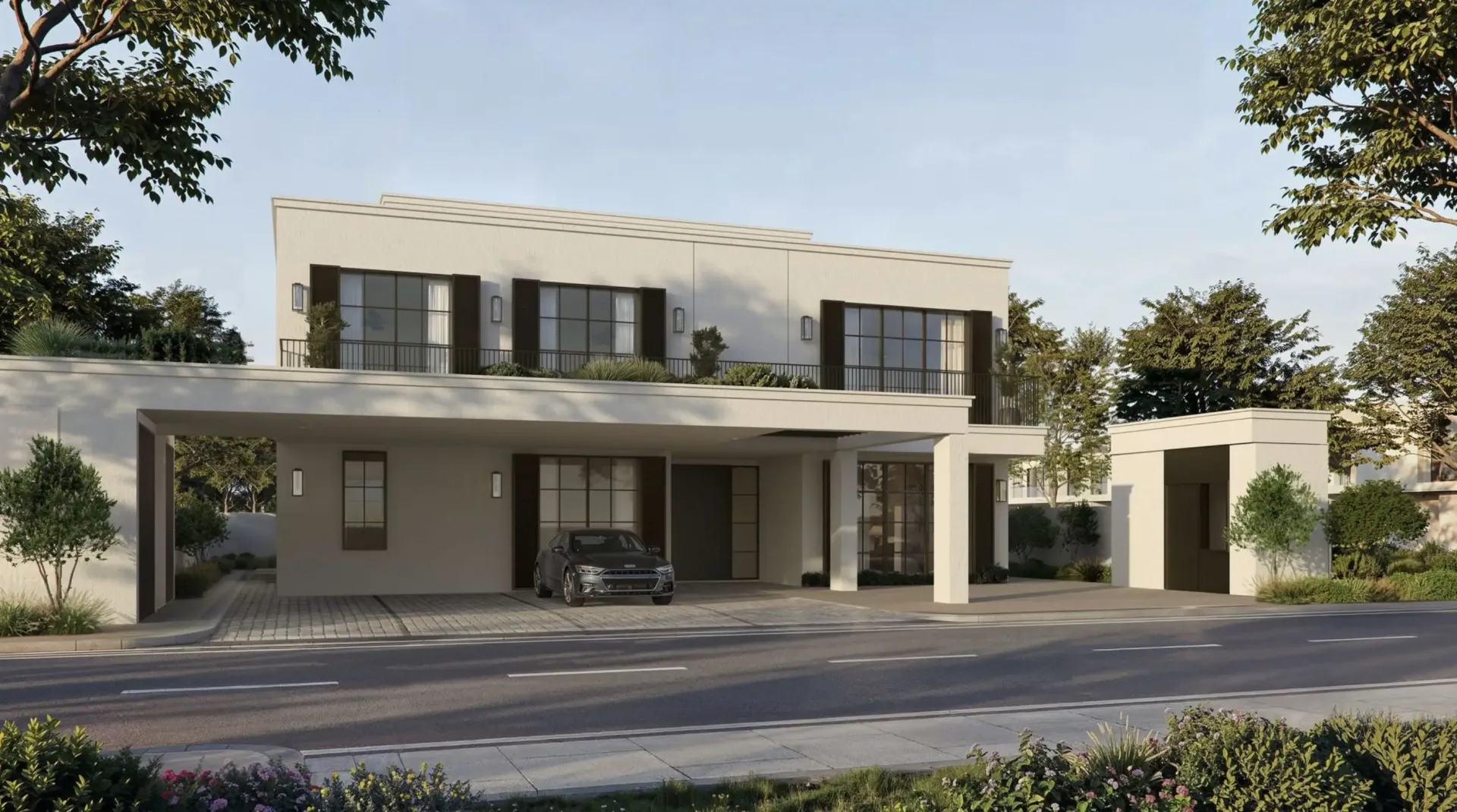 Wadeem Gardens by Modon – šiuolaikiška dviaukštė vila su dengta automobilių stovėjimo vieta Abu Dabyje