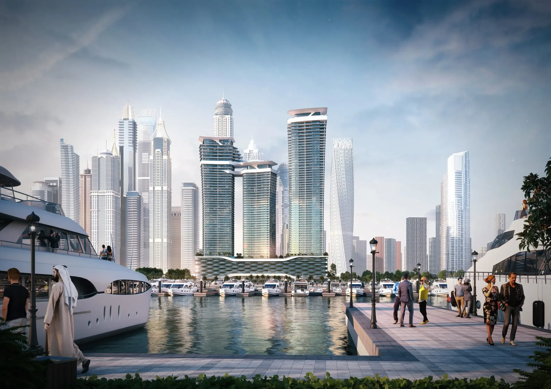 Sobha Seahaven – aukšti bokštai prie jachtų prieplaukos Dubai Harbour