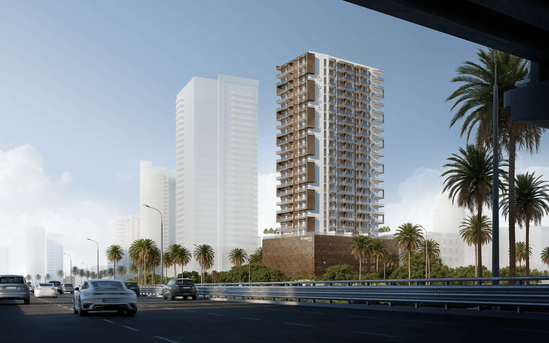 W1NNER Tower – aukštas gyvenamasis bokštas su mediniais balkonų akcentais