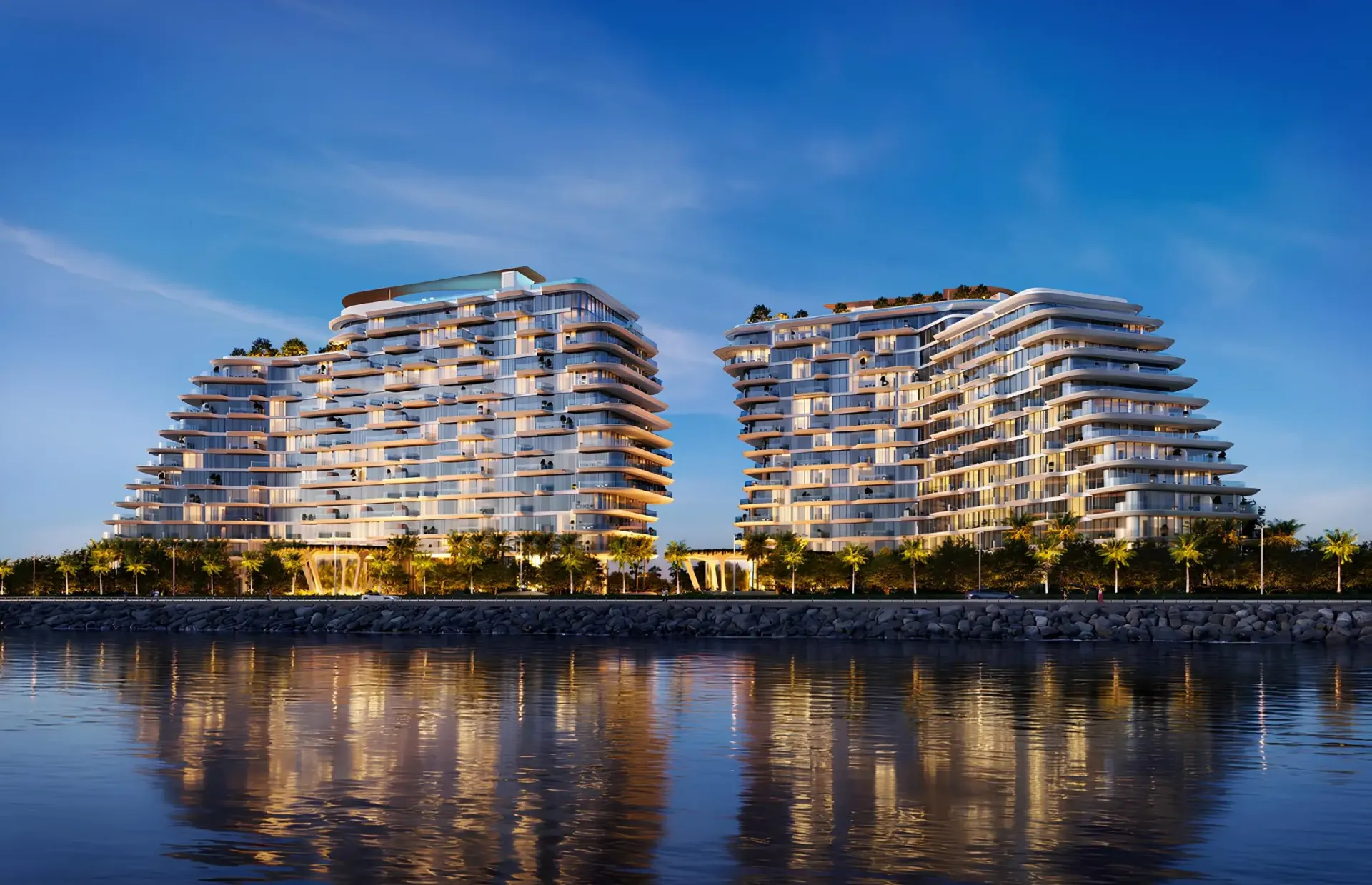 Passo – du skulptūriški gyvenamieji bokštai Palm Jumeirah saloje