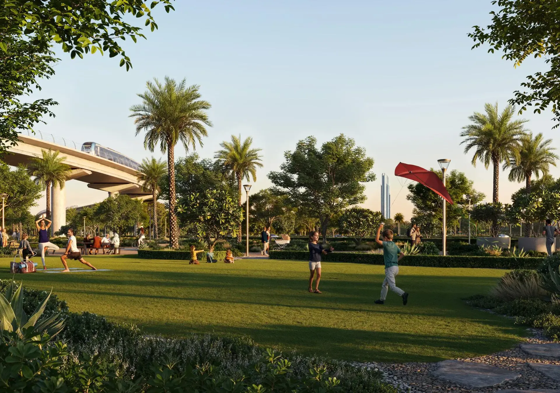 Silva by Emaar – bokštas su balkonais ir Emaar ženklu prieblandoje
