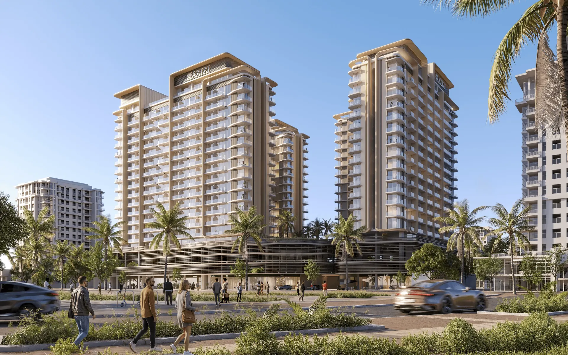 Jaddaf Beach Oasis – du gyvenamieji bokštai su lenktais balkonais Al Jaddaf
