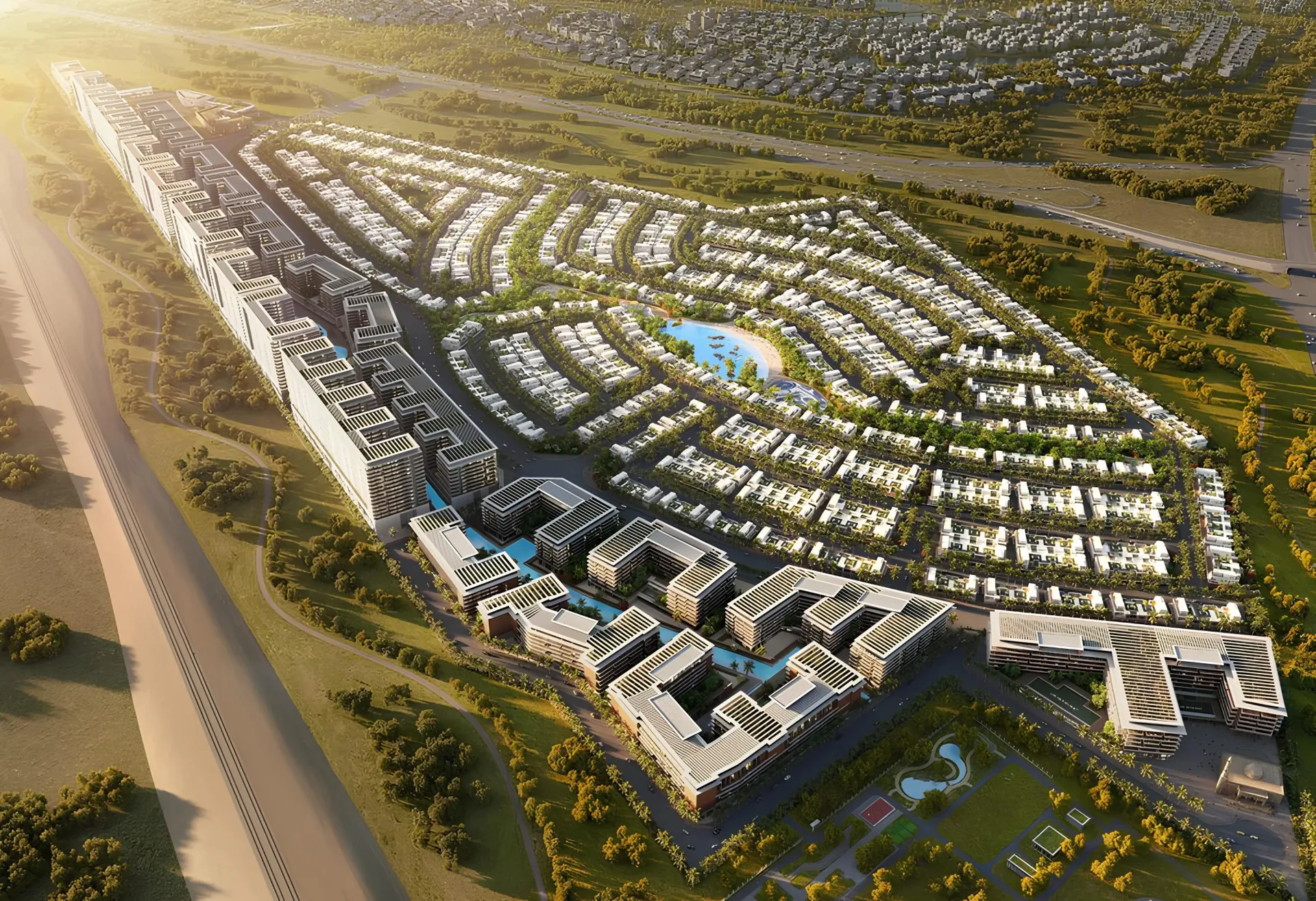 Riverside Views – Azure 2 – kompleksas su vandens kanalu iš paukščio skrydžio