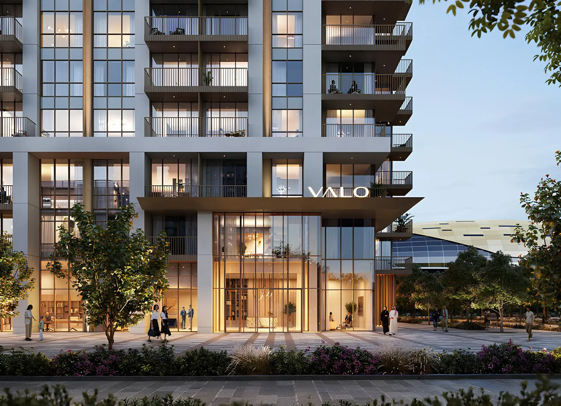 Valo by Emaar – pastato fasadas su įėjimu Dubai Creek Harbour