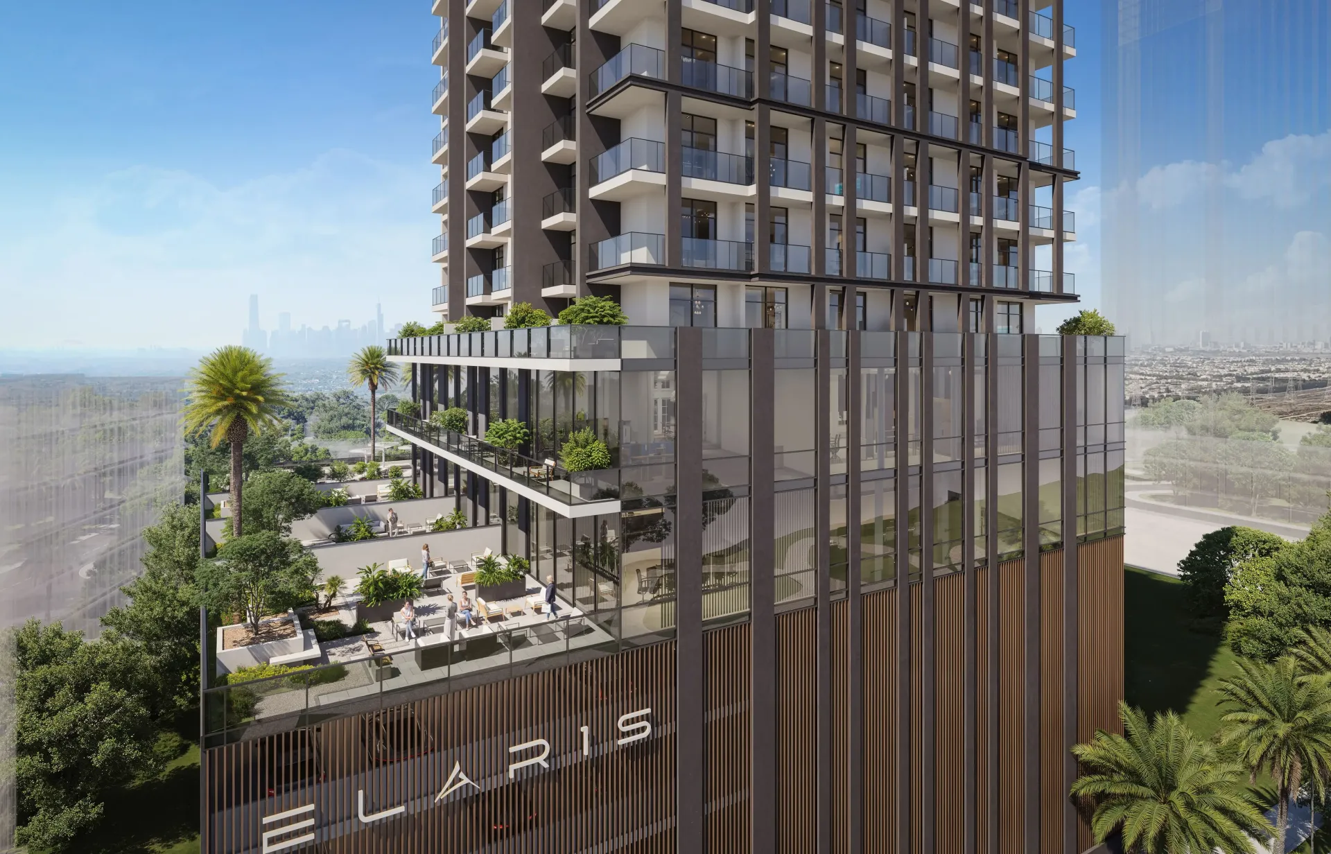ELAR1S Rise – aukštas gyvenamasis bokštas su stogo baseinu ir Dubajaus panorama