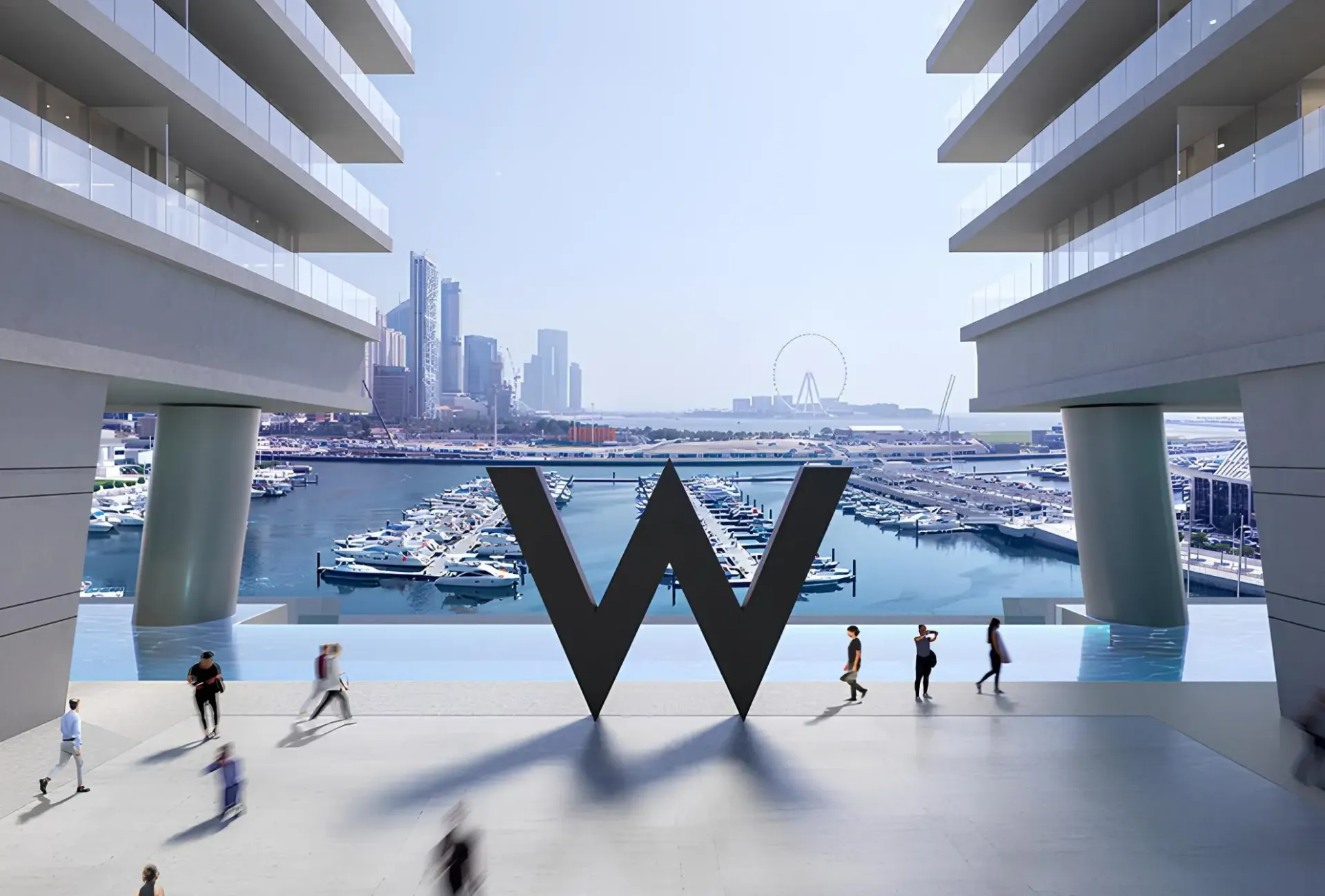 W Residences Tower 3 at Dubai Harbour – trys dangoraižiai su įstrižais fasado elementais