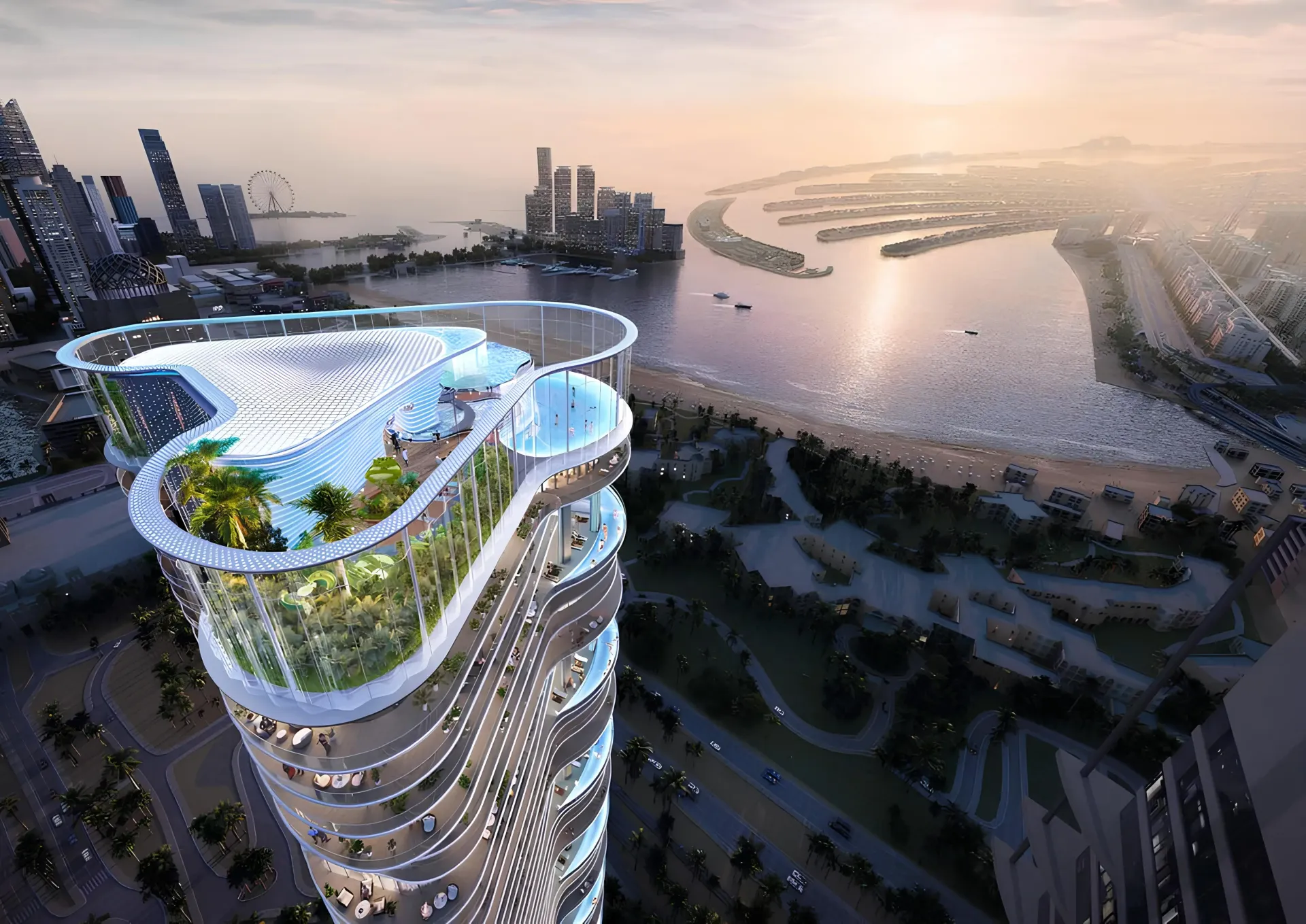 Damac Casa by DAMAC – bokšto viršus su terasa ir Palm Jumeirah panorama