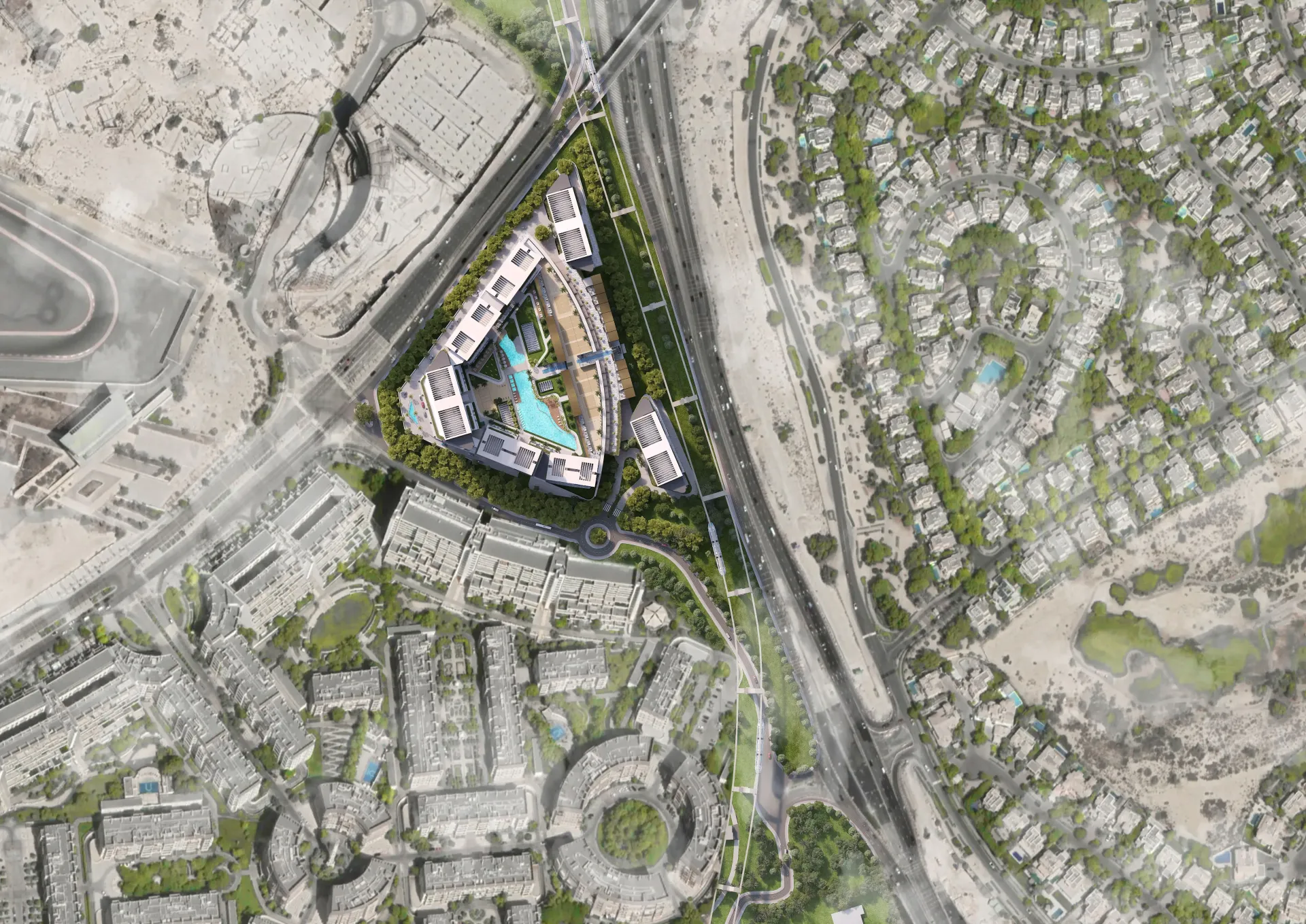 Sobha Orbis – aerofotografija su kompleksu Dubai Motor City rajone