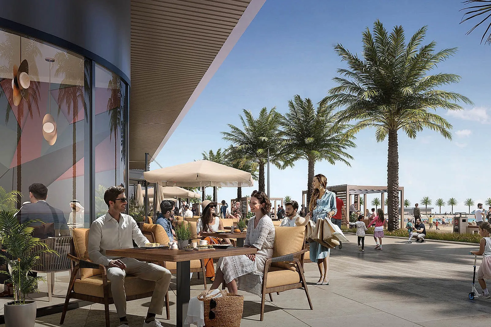 Seapoint – aukšto bokšto terasa su baseinu ir naktine Dubajaus panorama