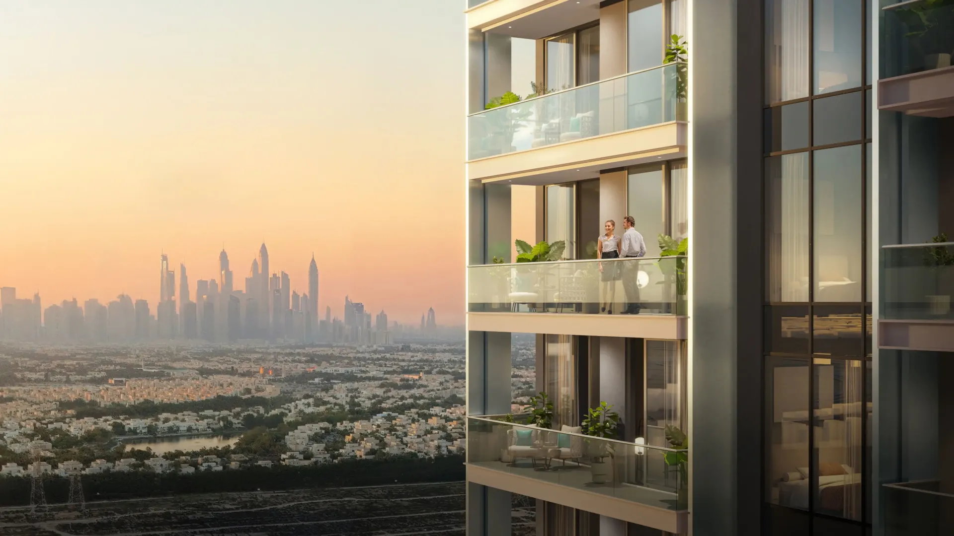 LUM1NAR Tower 1 – gyvenamieji bokštai su apšviestu stikliniu podiumu Jumeirah Village Triangle