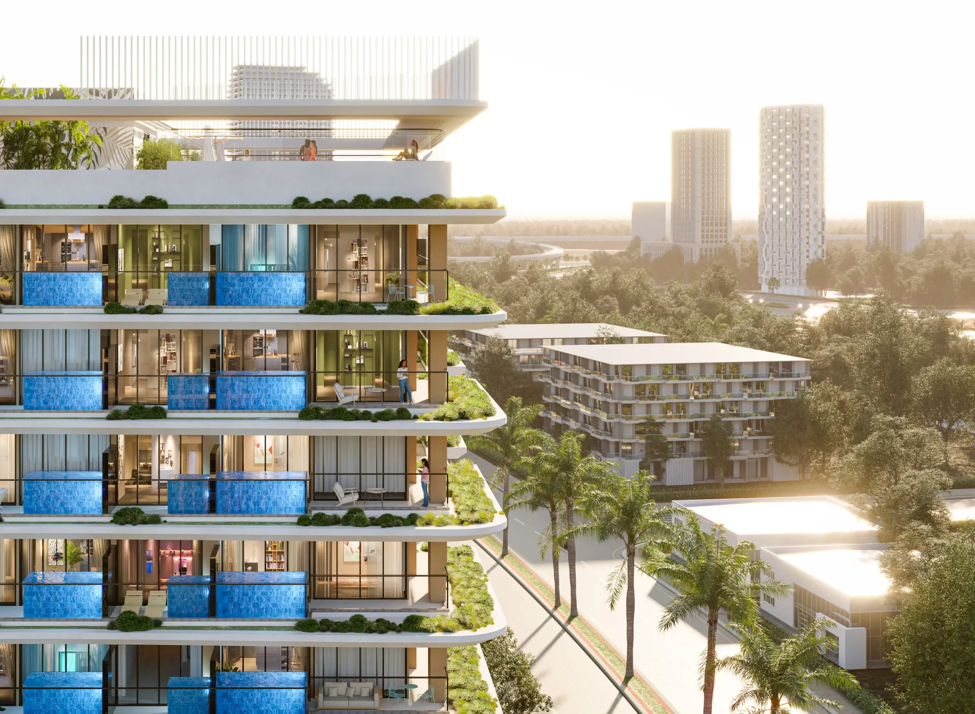 Samana Park Meadows – daugiaaukščio pastato balkonai su baseinais
